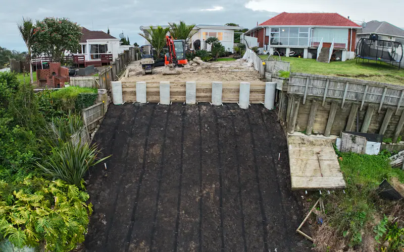 Completed stabilised slope beside an Auckland home