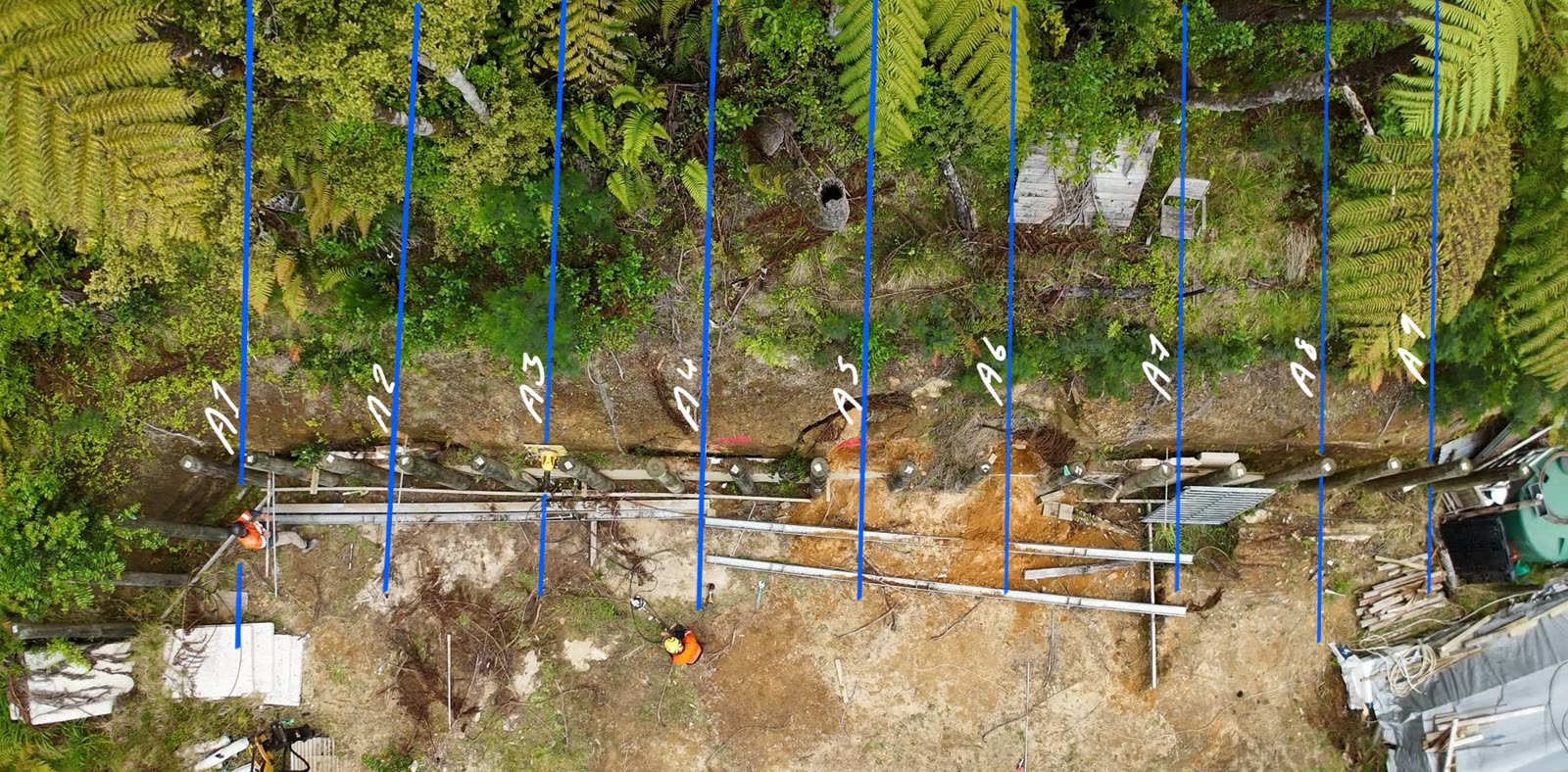 Anchor location layout for the Rotorua retaining wall