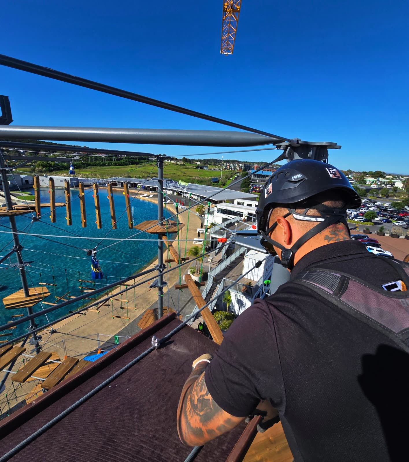 Looking out over Wero Whitewater Park from the climb structure